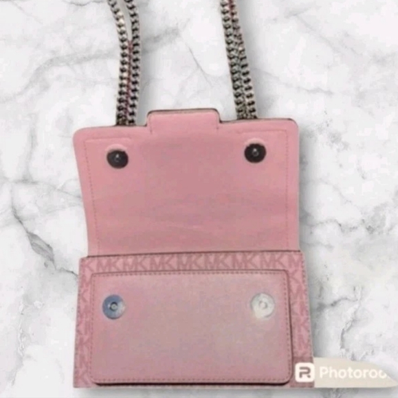 Michael Kors Heather Signature Logo Crossbody Bag Mauve/Blush/Silver, Y2k NWOT - Picture 6 of 13
